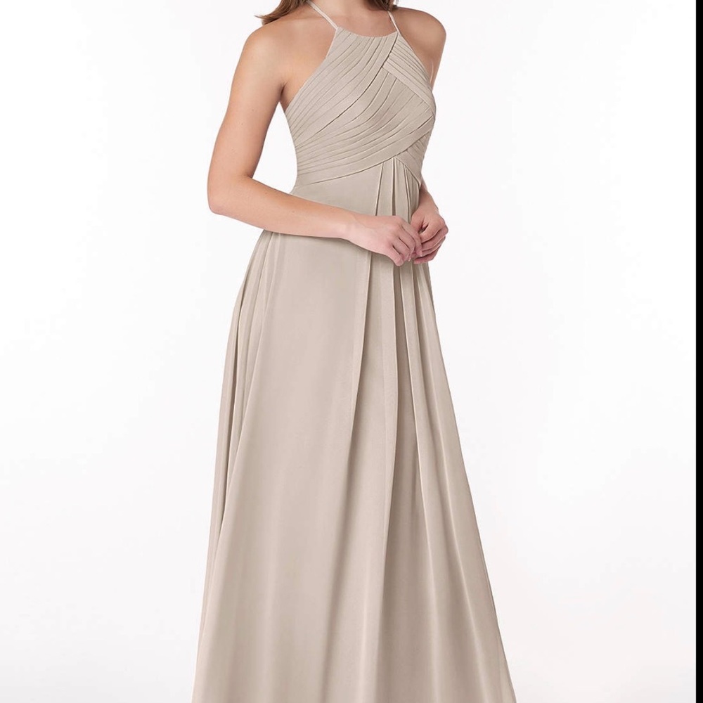 Azazie Ginger Champagne Alabaster A-Line Halter Pleated Chiffon Dress